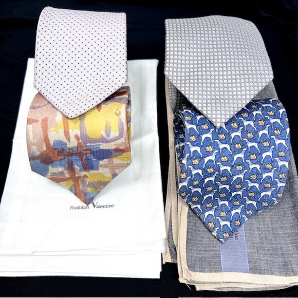 Lot of 4Designer 100% Silk Necktie Valentino R & 2 new Valentino Handkerchief(62 - Picture 4 of 14
